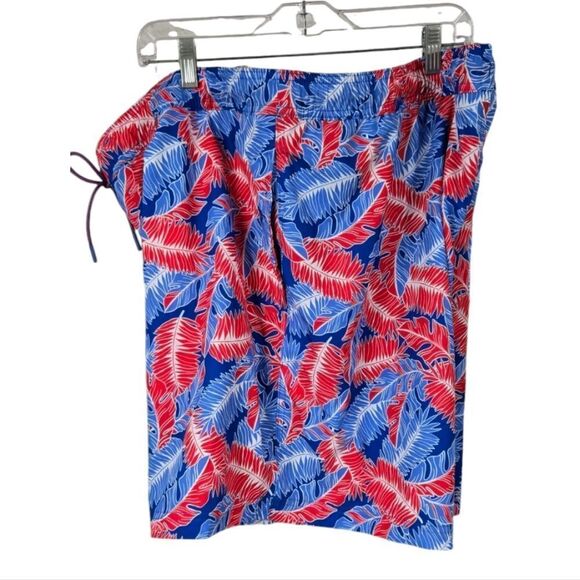 NWT Men's XXL Resort Swim Trunks Red Blue Palm Print Lined Water Shorts Beach - Picture 3 of 15